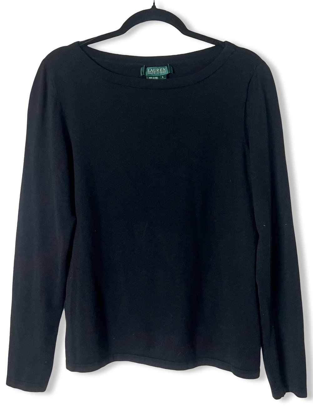 Lauren Ralph Lauren Womens Black Silk Blend Boatneck Fine Knit Sweater Top Sz. L